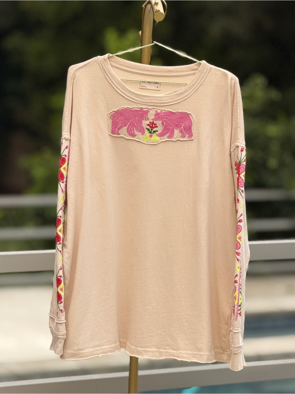 We The Free Light Pink Embroidered Long-Sleeve Tee